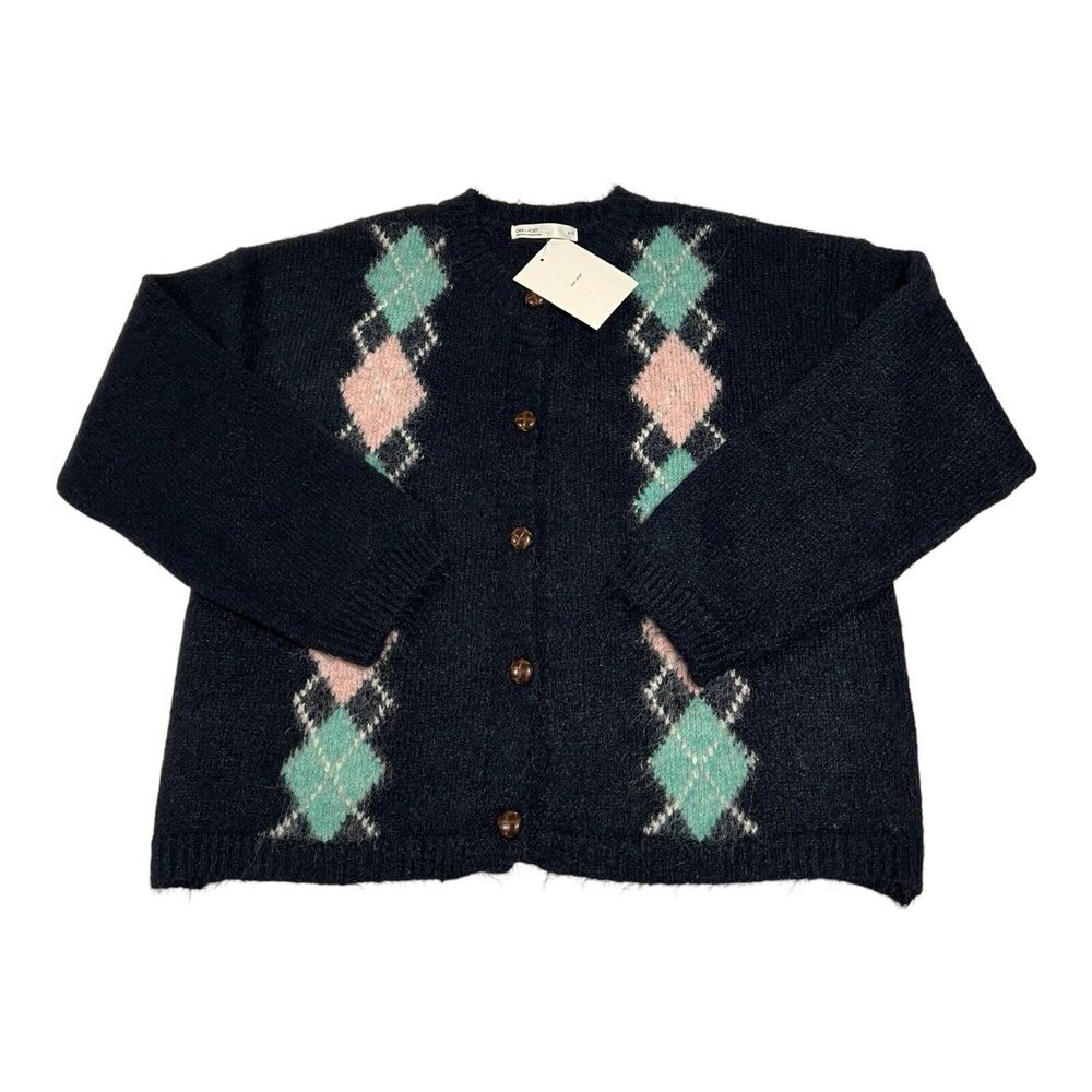 OAK‎ + FORT Cozy Knit Oversized Cardigan Women's CG-14554-W-Navy Print-S NWT $68